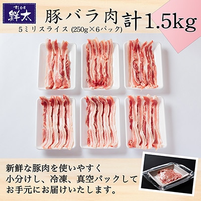 湖西市産ブランド豚「ふじのくに夢ハーブ豚」バラ肉5ミリスライス1.5Kg(250g×6P)真空・冷凍