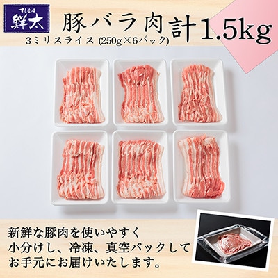 湖西市産ブランド豚「ふじのくに夢ハーブ豚」バラ肉3ミリスライス1.5Kg(250g×6P)真空・冷凍