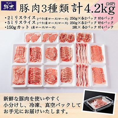 湖西市産ブランド豚「ふじのくに夢ハーブ豚」3種類バラエティセット (厚さ色々)計4.2Kg真空・冷凍