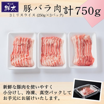 湖西市産ブランド豚「ふじのくに夢ハーブ豚」バラ肉3ミリスライス750g(250g×3P)真空・冷凍