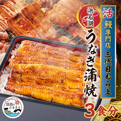 三代目むら上の職人手焼　浜名湖産鰻蒲焼120g(3枚)　たれ・山椒付き