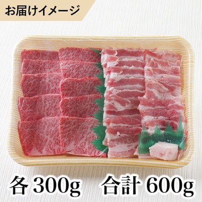 若狭牛+福井白山ポーク焼肉セット(若狭牛上焼肉用A5ランク+福井白山ポーク豚バラ)牛脂付き各300g