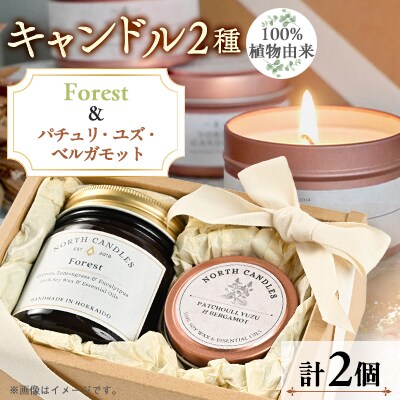 【100%植物由来】キャンドル2種ギフト(瓶「Forest」、缶「パチュリ・ユズ・ベルガモット」)