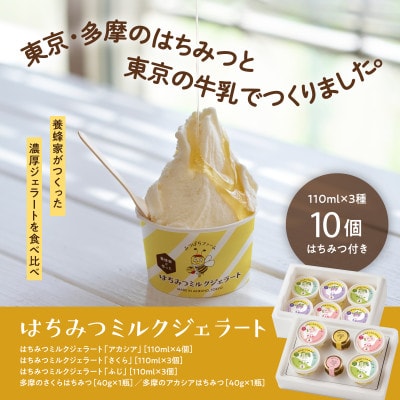 はちみつミルクジェラート10個セット(はちみつ2種各1瓶付き)