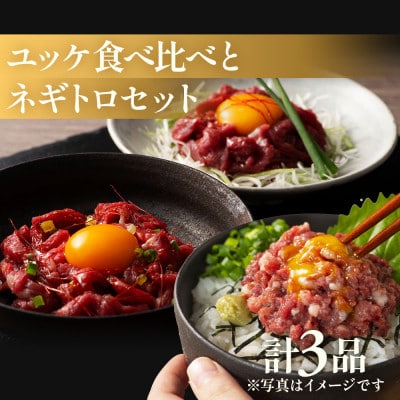 「熊本特産」馬刺しユッケ2種とネギトロの食べ比べセット(八代市)