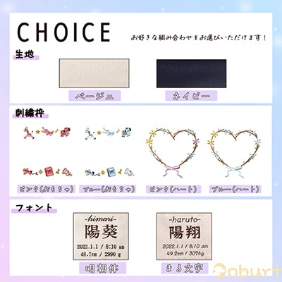 「Onburt」お仕立券 刺繍 名入れ オリジナル 命名書 フレーム付き