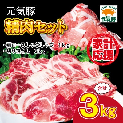 【小分け】千葉県産 三元豚 元気豚 豚肉詰め合わせ 3kg(肩ロース・切り落とし)