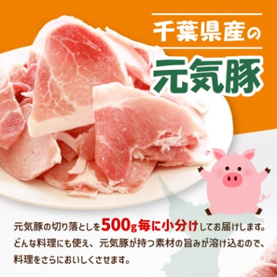 【小分けで便利】国産 元気豚 切り落とし 3kg(500g×6袋)　千葉県産三元豚　パラパラ凍結