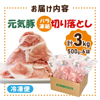 【小分けで便利】国産 元気豚 切り落とし 3kg(500g×6袋)　千葉県産三元豚　パラパラ凍結