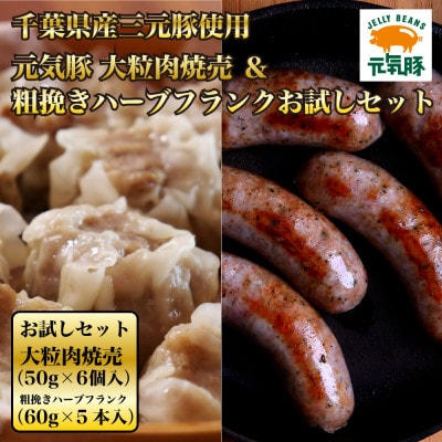 元気豚 大粒肉焼売&フランクフルトお試しセット　600g(50g×6個入り、60g×5本入り)