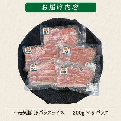 【千葉県産ブランド豚】元気豚 豚バラスライス(やわらか薄切りスライス)1kg(200g×5パック)