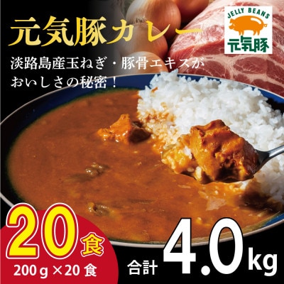 元気豚 レトルトポークカレー 20食セット(200g×20袋・計4kg)【常温保存】