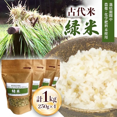 栽培期間中農薬化学肥料不使用の古代米「緑米」250g×4