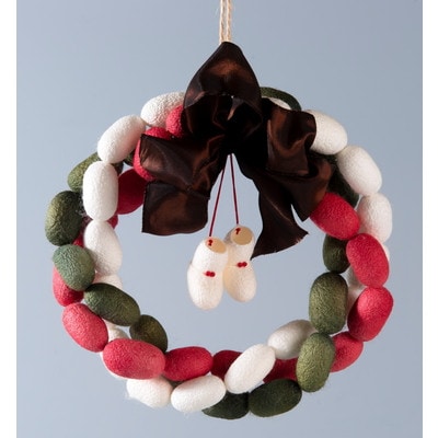 【繭玉から生まれる花 まゆ花(シルクフラワー)】クリスマスリース B4066
