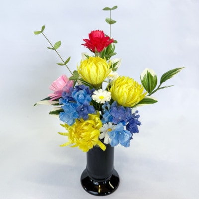 【まゆ玉から生まれる花　まゆ花(別名:シルクフラワー)】まゆ花の仏花(花器付き) 1004001