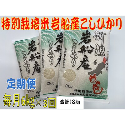 【毎月定期便】特別栽培米新潟県岩船産コシヒカリ6kg(2kg×3袋) 全3回