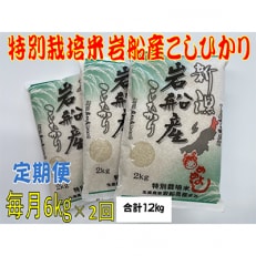 【毎月定期便】特別栽培米新潟県岩船産コシヒカリ6kg(2kg&times;3袋) 全2回