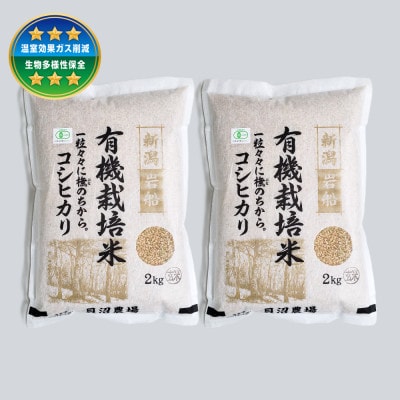 【令和7年産米】 有機栽培米コシヒカリ 玄米4kg(2kg×2)新潟県村上市岩船産 1067151