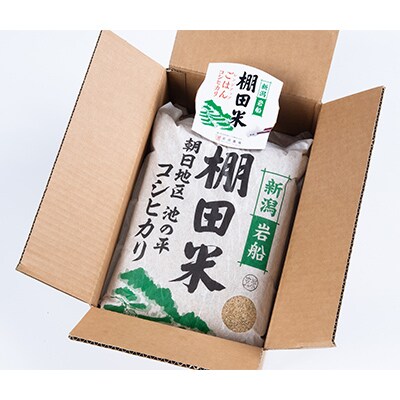 【毎月定期便】新潟県岩船産【棚田米】コシヒカリ玄米10kg+ パックごはん(150g×1個)全10回