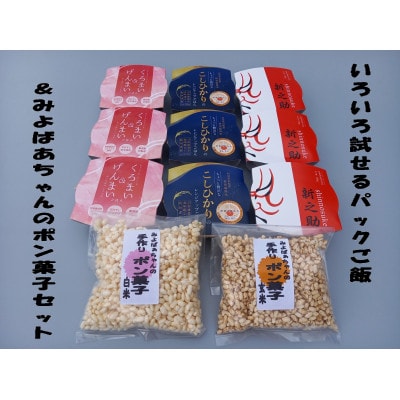 いろいろ試せるパックご飯3種類9個(コシヒカリ・くろまい&げんまい・新之助)&手作りポン菓子セット