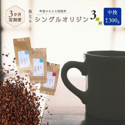 【毎月定期便】シングルオリジンコーヒー100g × 3品種(中挽き)計300g　1075022全3回