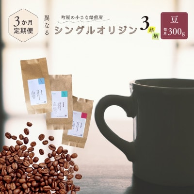 【毎月定期便】シングルオリジンコーヒー100g×3品種(豆)計300g　1075024 全3回