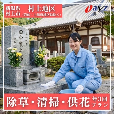 【年3回】お墓掃除代行サービス/清掃・除草・供花【村上地区(岩船・上海府地区は除く)】1106010