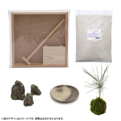 動画で作る 体験キット13 日本庭園 枯山水キット 小 冬 松の苔玉付き|09_chm-ba0101