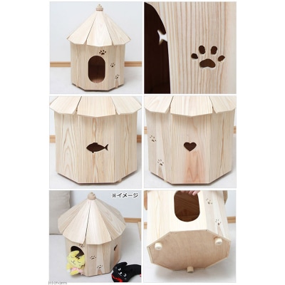 大工さんの作った八角猫ハウス 室内用 木製 国産|09_chm-c50101