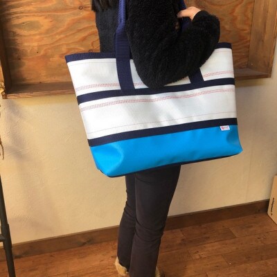 【SUWAプレミアム】トートバッグAタイプ　バイカラーブルー(L)(パイピングカラー:紺)