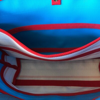 【SUWAプレミアム】トートバッグAタイプ　バイカラーブルー(L)(パイピングカラー:赤)