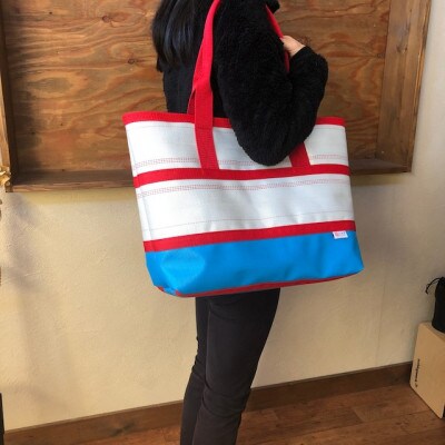 【SUWAプレミアム】トートバッグAタイプ　バイカラーブルー(L)(パイピングカラー:赤)