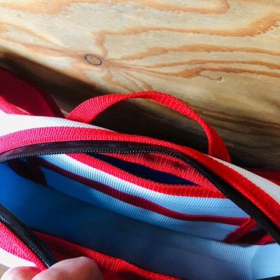 【SUWAプレミアム】ウエストバック　バイカラーブルー(パイピングカラー:赤)