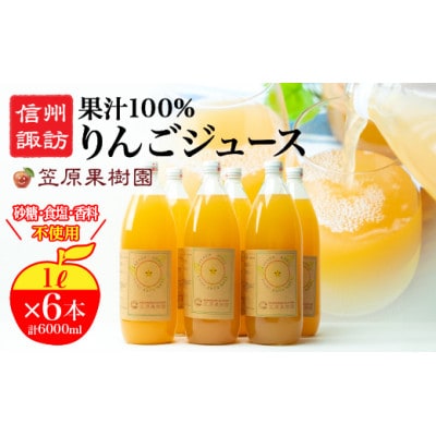 【果汁100%】 信州産りんごジュース (1L×6本) 長野県産 産地直送 ギフト