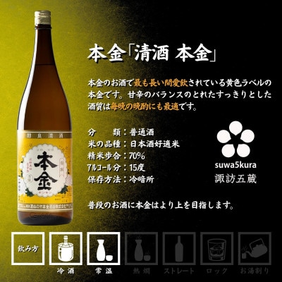 【諏訪五蔵】 普通酒 日本酒 飲み比べセット 1800ml×2本 真澄「銀撰」 本金「清酒 本金」