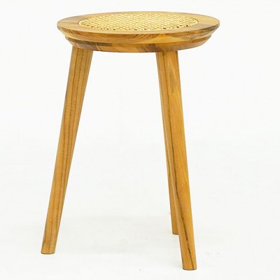 スツール ラタン座面 高さ43cm チーク無垢材 ナチュラル