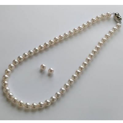 宇和海産 本真珠 花珠 ネックレス 8.0‐8.5mm イヤリング セット 真珠 