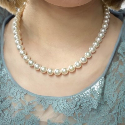 宇和海産 本真珠 花珠 ネックレス 7.5‐8.0mm イヤリングセット 真珠 