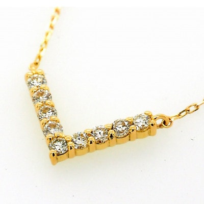K18　ダイヤ　0.10ct　Vライン　ネックレス
