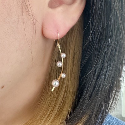 K18　天然アコヤベビーパール　ロング　ピアス