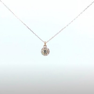 K18イエローゴールド 0.1/0.08ct ダイヤモンド ペンダントネックレス 花タイプ
