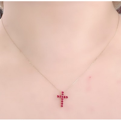 K10　ルビー　クロス　ネックレス