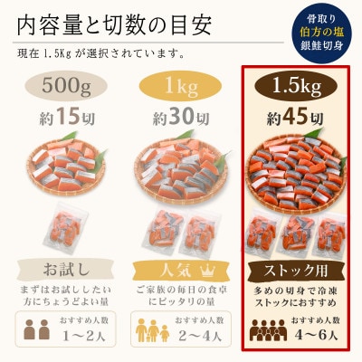 【訳あり】骨取り 銀鮭 切り身 (厚切り・弁当用・1.5kg(約45切)) 伯方の塩・甘口 無添加