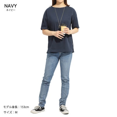 レディース　ハードコットン　ボートネック半袖Tシャツ　FL23SS-016W　ネイビー　Lサイズ