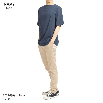 メンズ　ハードコットン生地　半袖ボートネックTシャツ　FL23SS-015M　ネイビー　Mサイズ