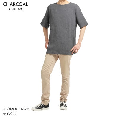メンズ　ワッフル生地　ビッグシルエット半袖TシャツFL23SS-014M　チャコールグレー　2XL