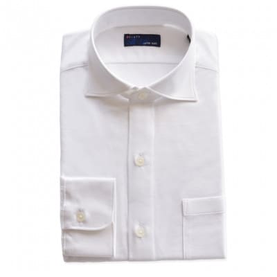 メンズ　ワイドカラー　長袖ニットシャツ　2021-SM21　ホワイト　LLサイズ