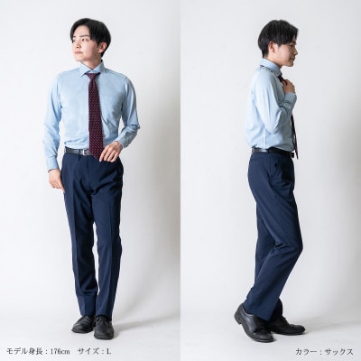 メンズ　ワイドカラー　長袖ニットシャツ　2021-SM21　サックス　Sサイズ