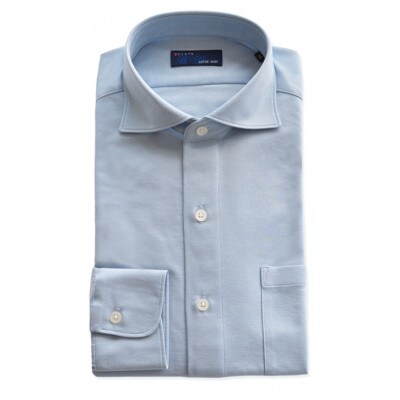 メンズ　ワイドカラー　長袖ニットシャツ　2021-SM21　サックス　Lサイズ