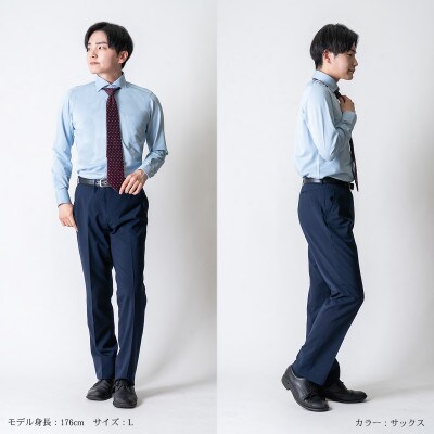 メンズ　ワイドカラー　長袖ニットシャツ　2021-SM21　サックス　Lサイズ